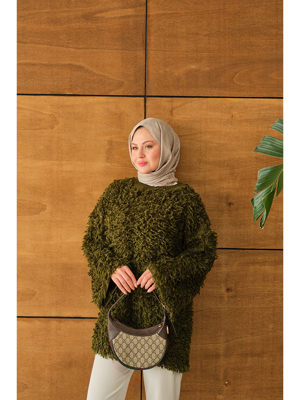 Kadın Kürk Detay Kazak Haki Yeşil-3