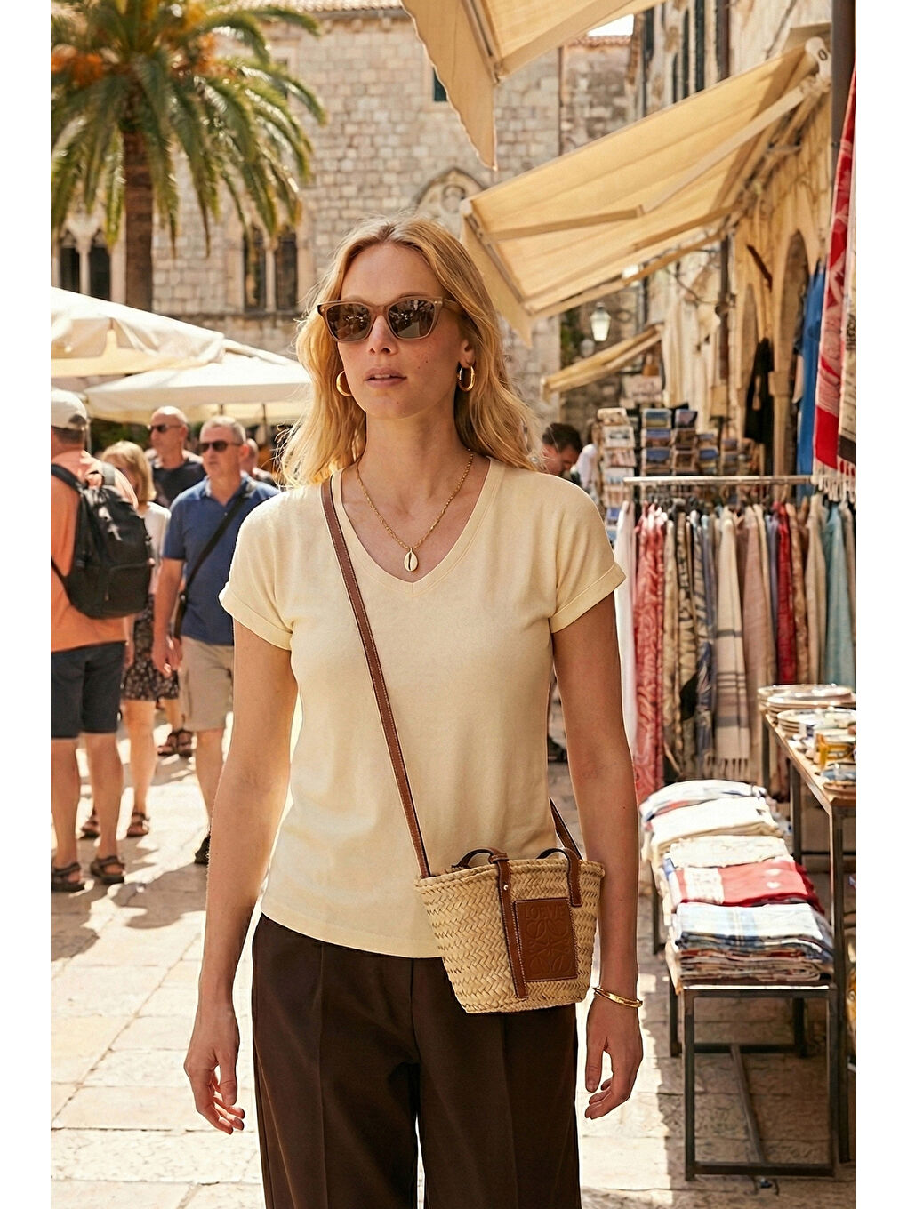 Sarı V Yaka Rahat Kesim Kadın Bluz 5862000-1