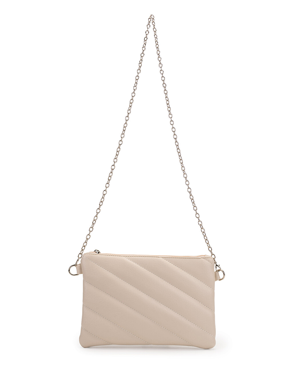 Ekru Kapitone Dikişli Clutch Kadın Çapraz Çanta Monaco Krem-1