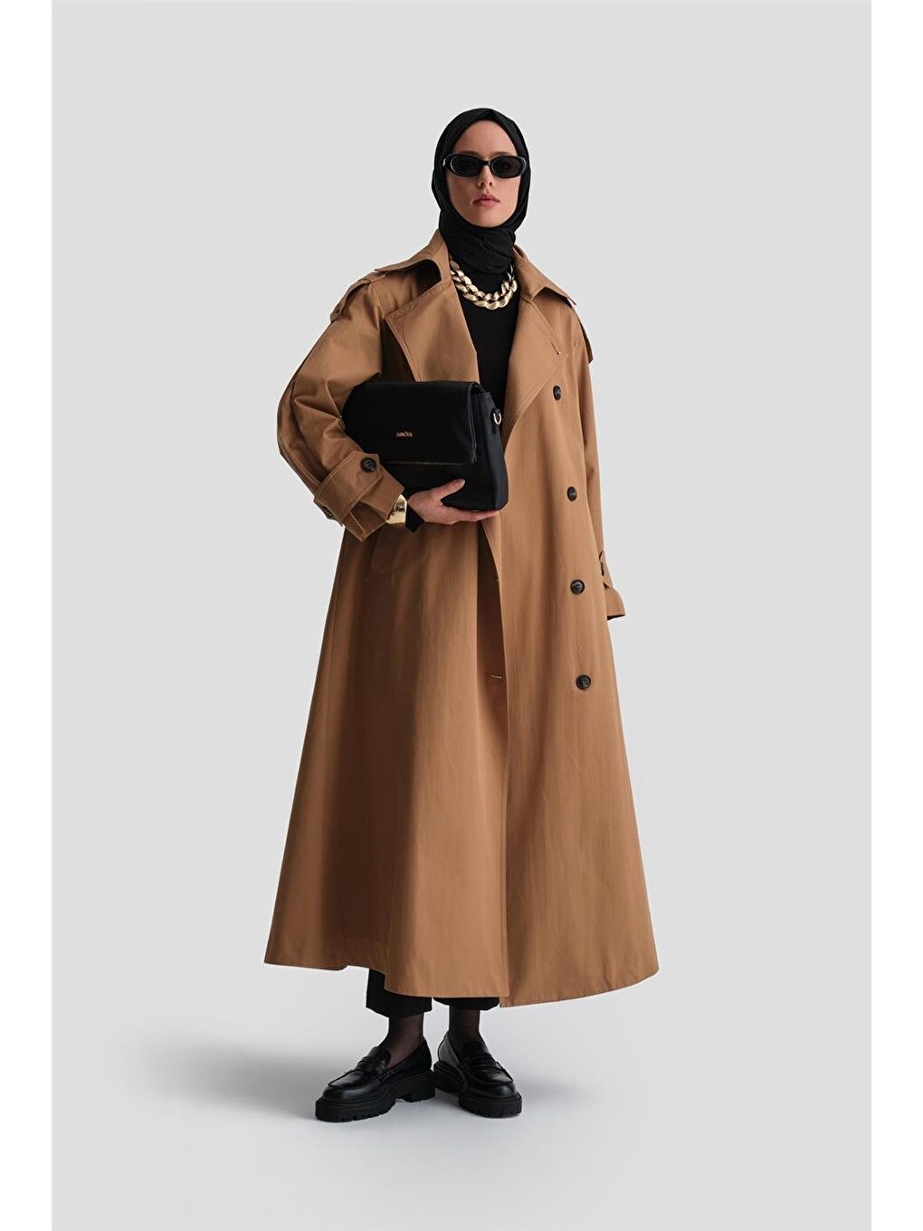 Kahverengi Oversize Pardösü 24K8005 Camel