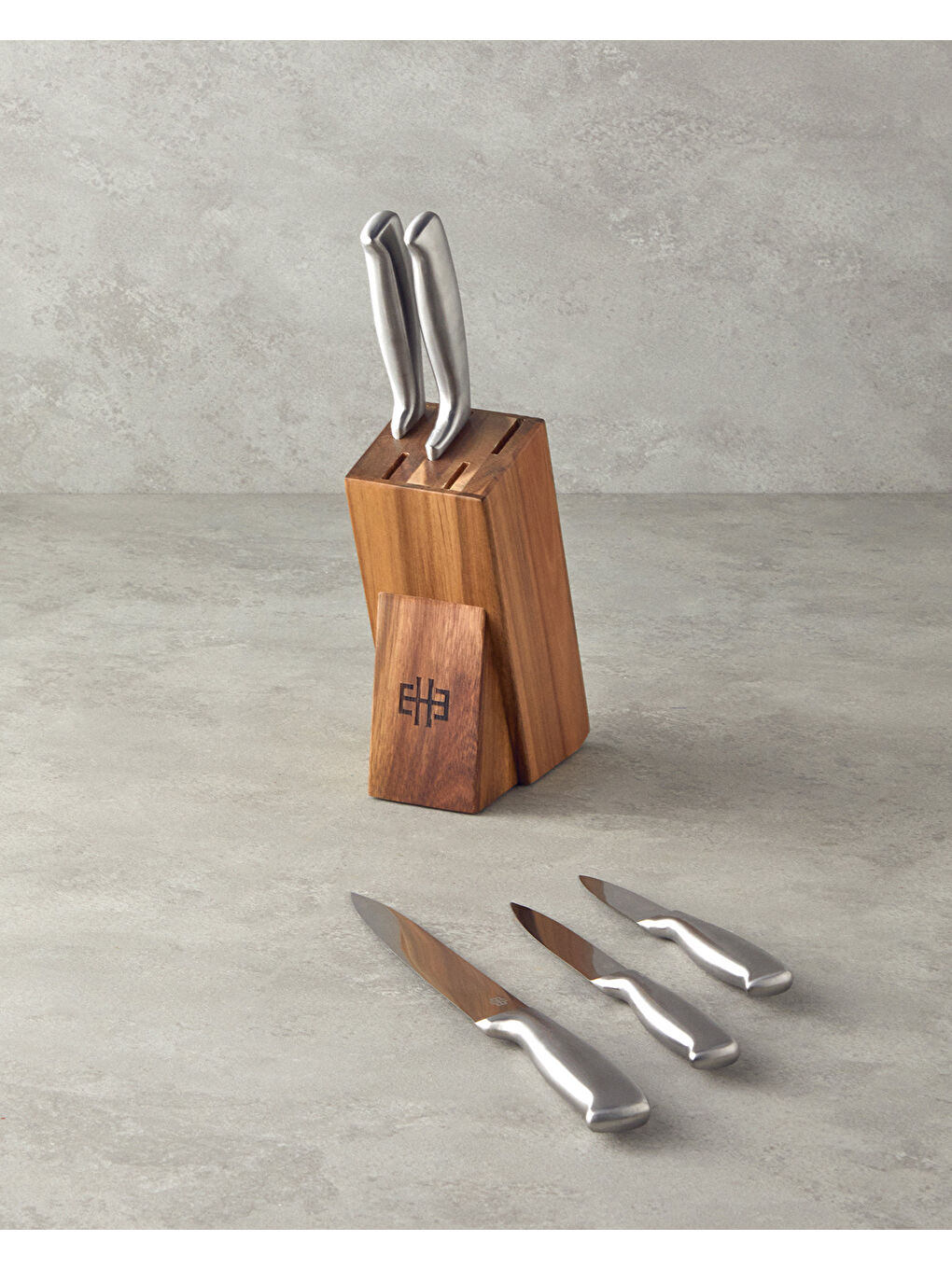 Gri Creil Paslanmaz Çelik 5 Parça Bloklu Bıçak Seti 20,5-24,5-33-33-33 cm Silver-1