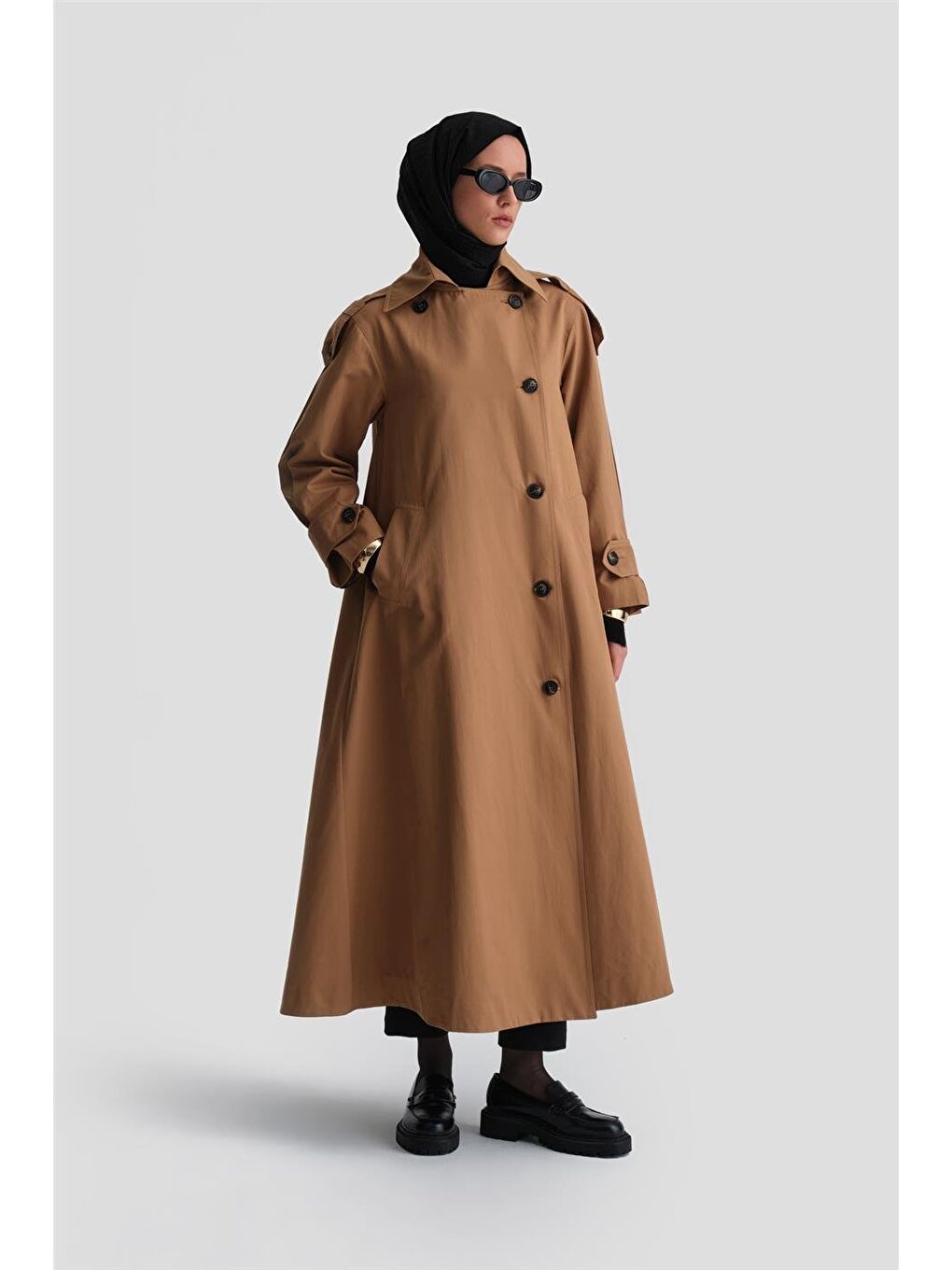 Kahverengi Oversize Pardösü 24K8005 Camel-2