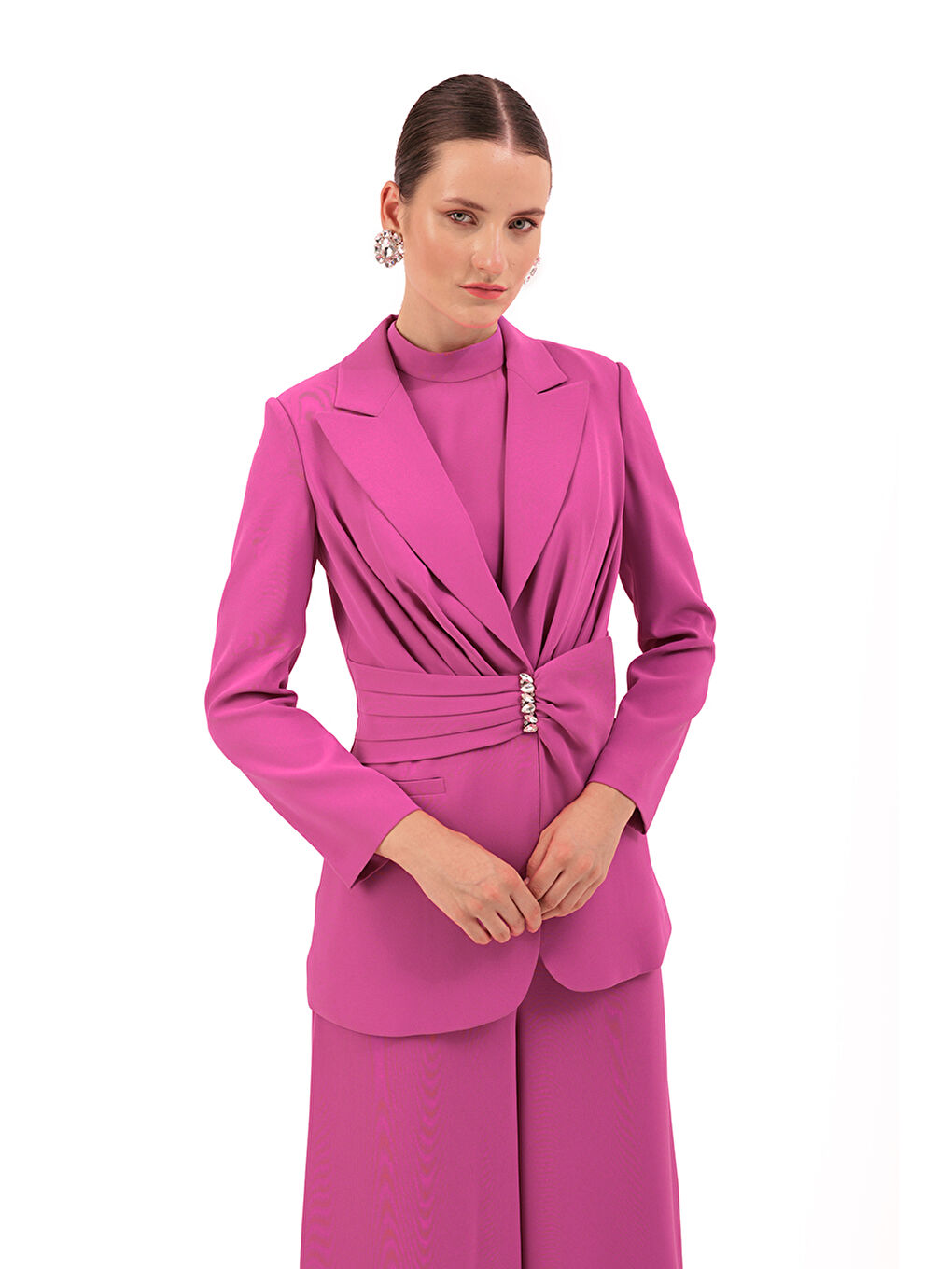 Mor Önü Taş Detaylı Ceket