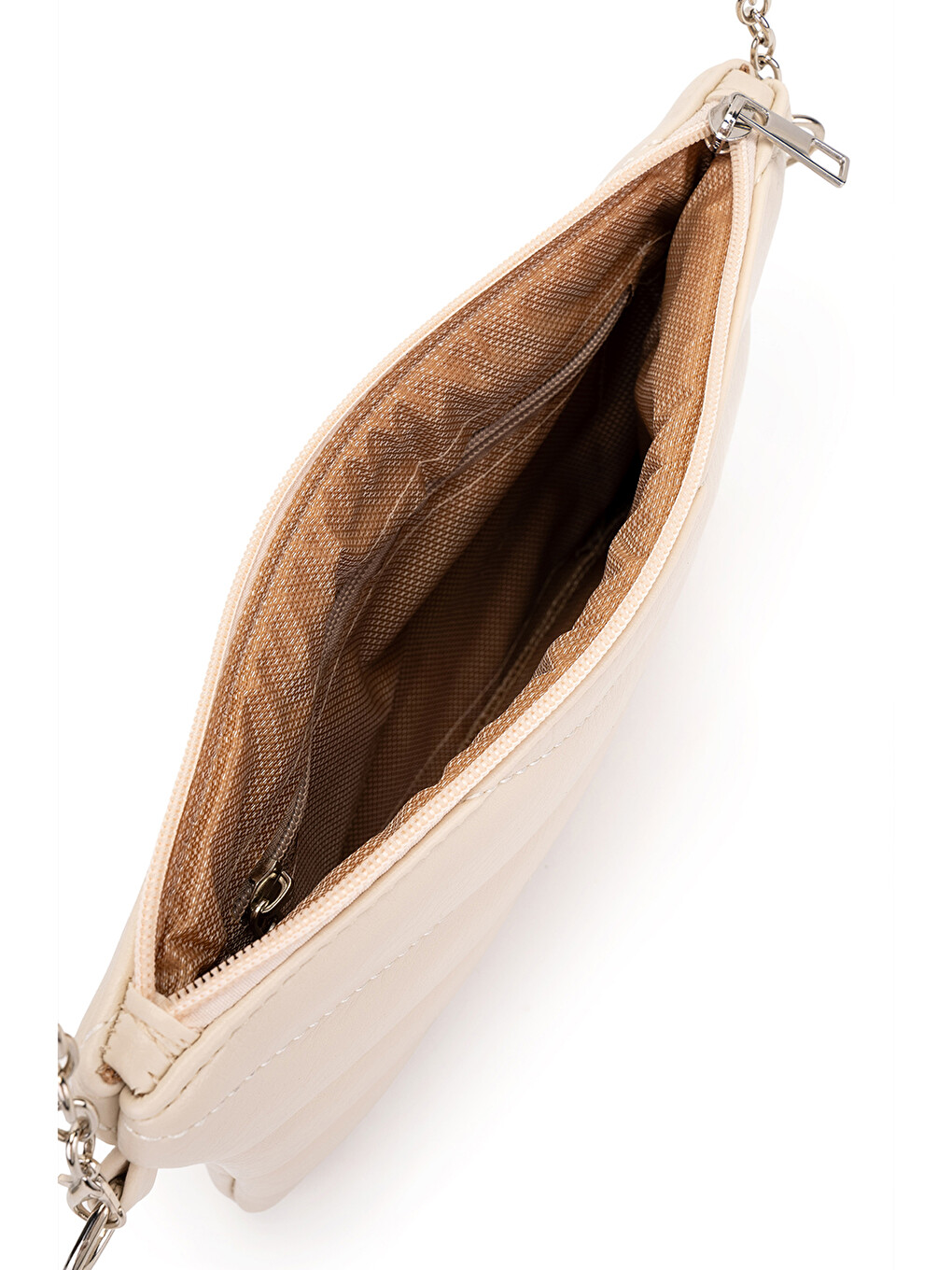 Ekru Kapitone Dikişli Clutch Kadın Çapraz Çanta Monaco Krem-2