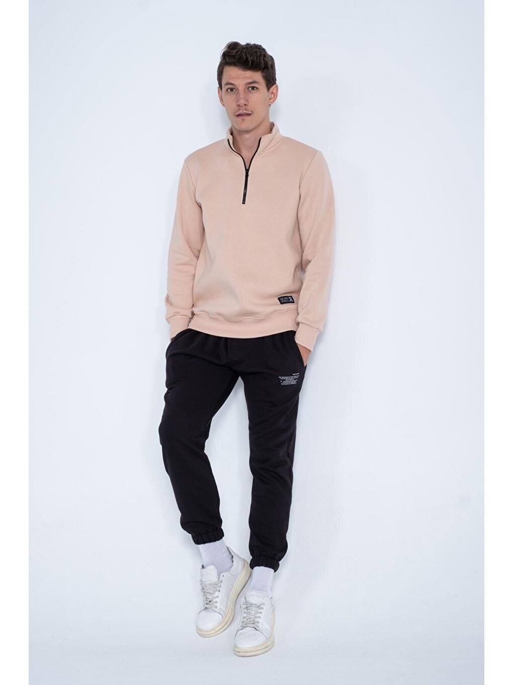 Kahverengi Regular Fit Yarım Fermuarlı Dik Yaka İçi Yumuşak Tüylü Erkek Sweatshirt RF0209-3