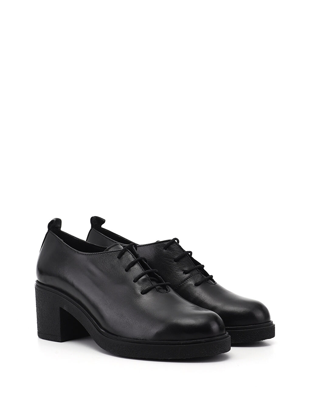 Siyah Kadın SİYAH Bağcıklı Kalın Topuklu Hakiki Deri Ayakkabı-1