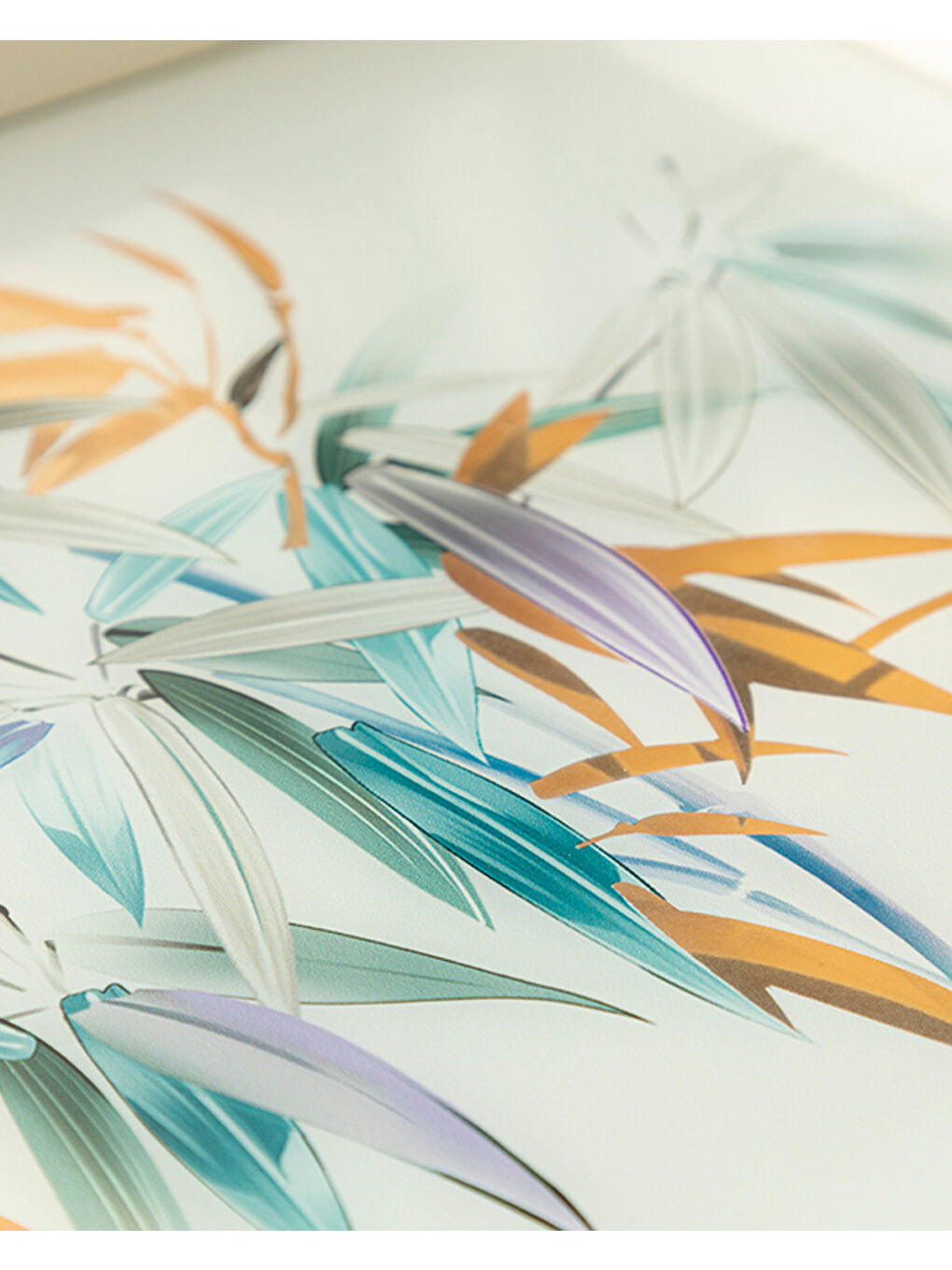 Ekru Bamboo Cam Dekoratif Tepsi Krem-Altın-2