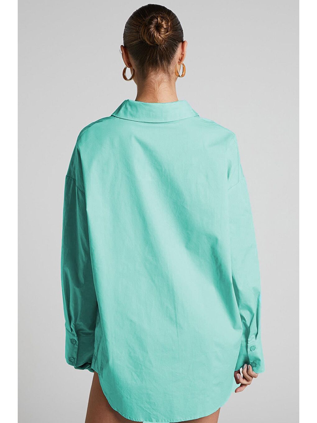 Turkuaz Oversize Basic Kadın Gömlek Mg1794-7