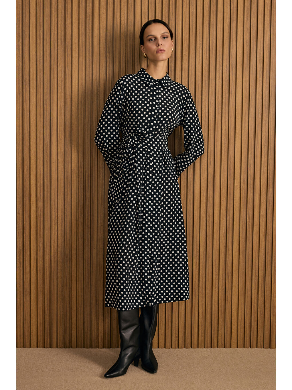 Siyah Puantiye Viscon Elbise