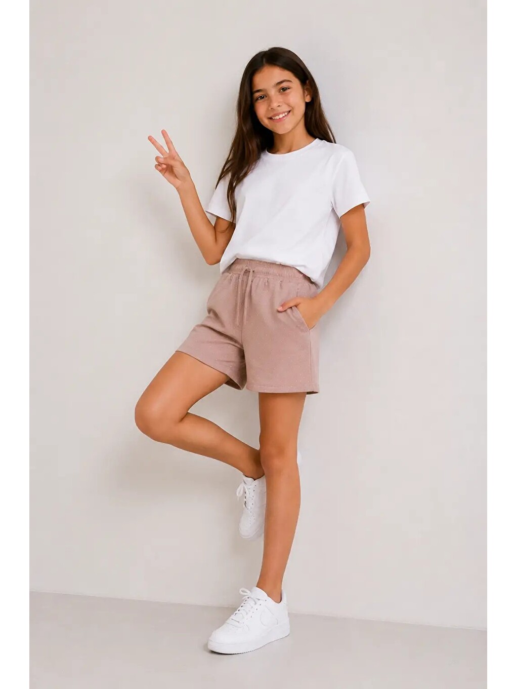 Pembe Modal Taşlı Kız Çocuk Şort 30604-4