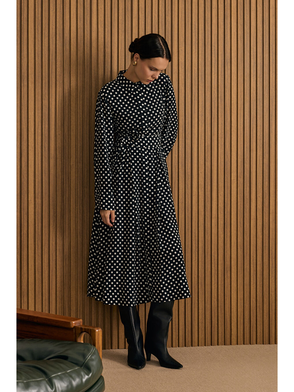 Siyah Puantiye Viscon Elbise-1