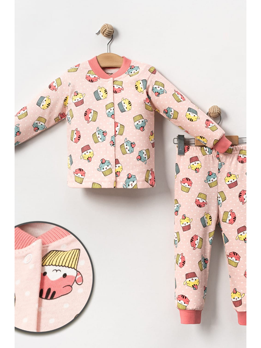 Pembe Kız Çocuk Desenli Pamuklu 2'Li Pijama Takımı-1