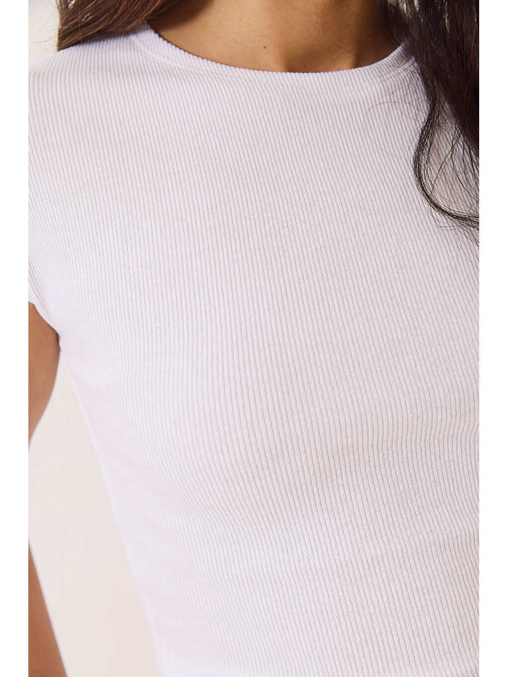 Siyah Kadın Bisiklet Yaka Kısa Kollu Basic Kaşkorse İkili Crop Top T-Shirt-3