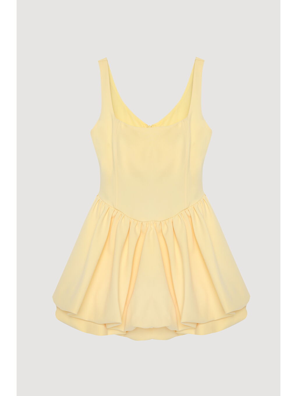 Balen Detaylı Volanlı Mini Elbise Sarı