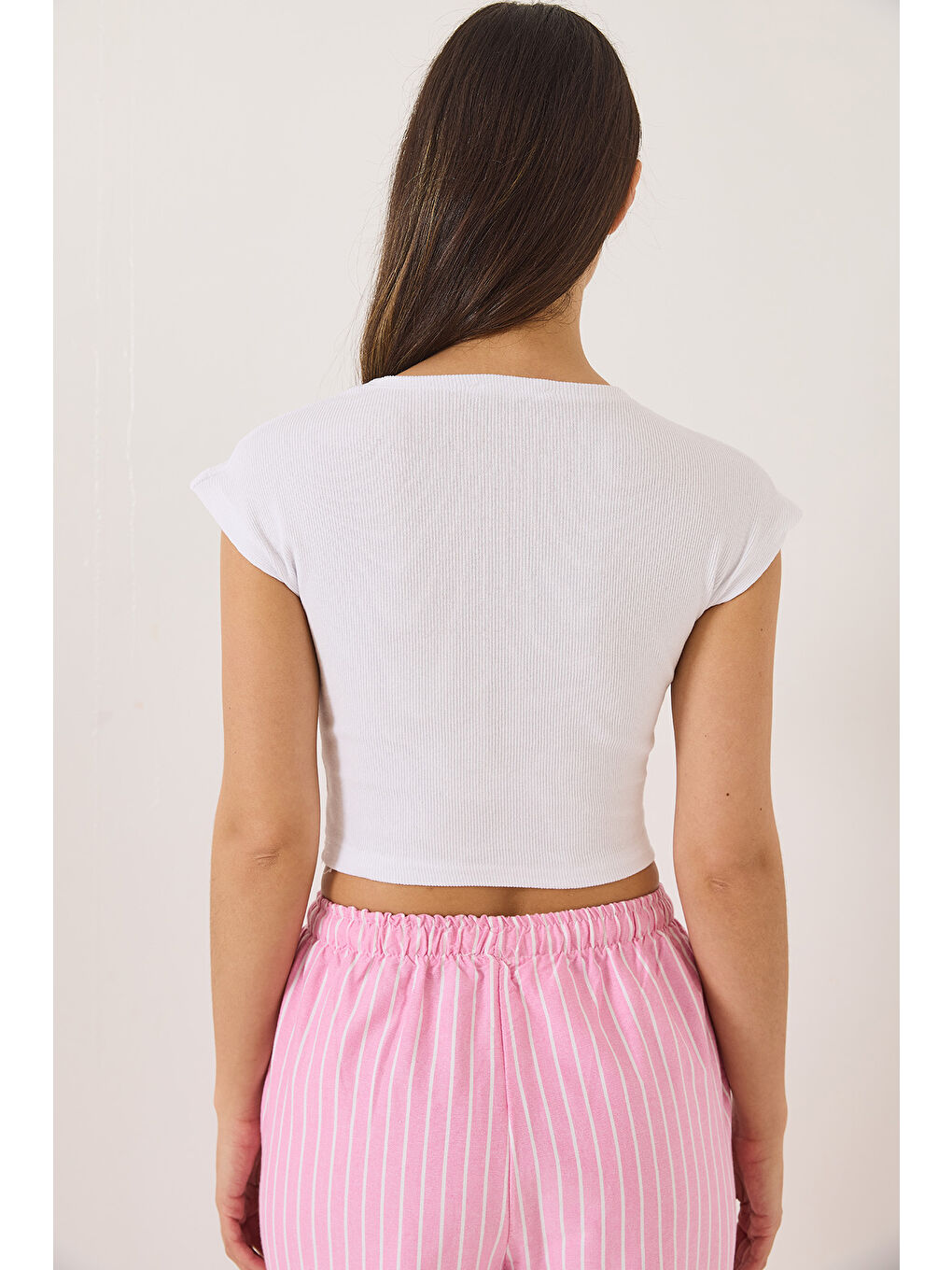 Siyah Kadın Bisiklet Yaka Kısa Kollu Basic Kaşkorse İkili Crop Top T-Shirt-4