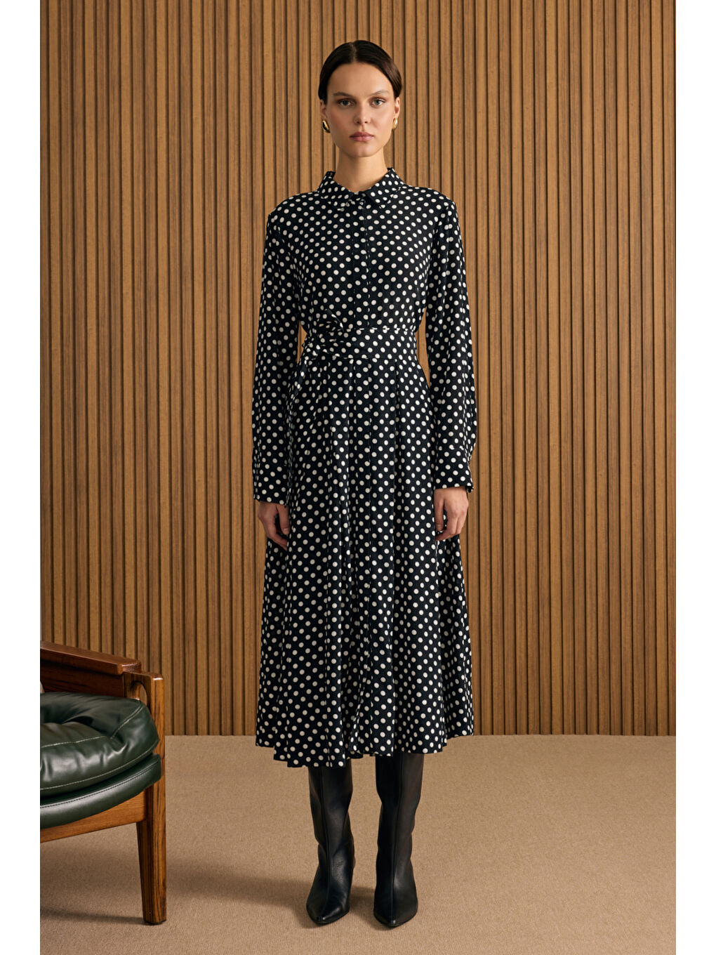 Siyah Puantiye Viscon Elbise-2