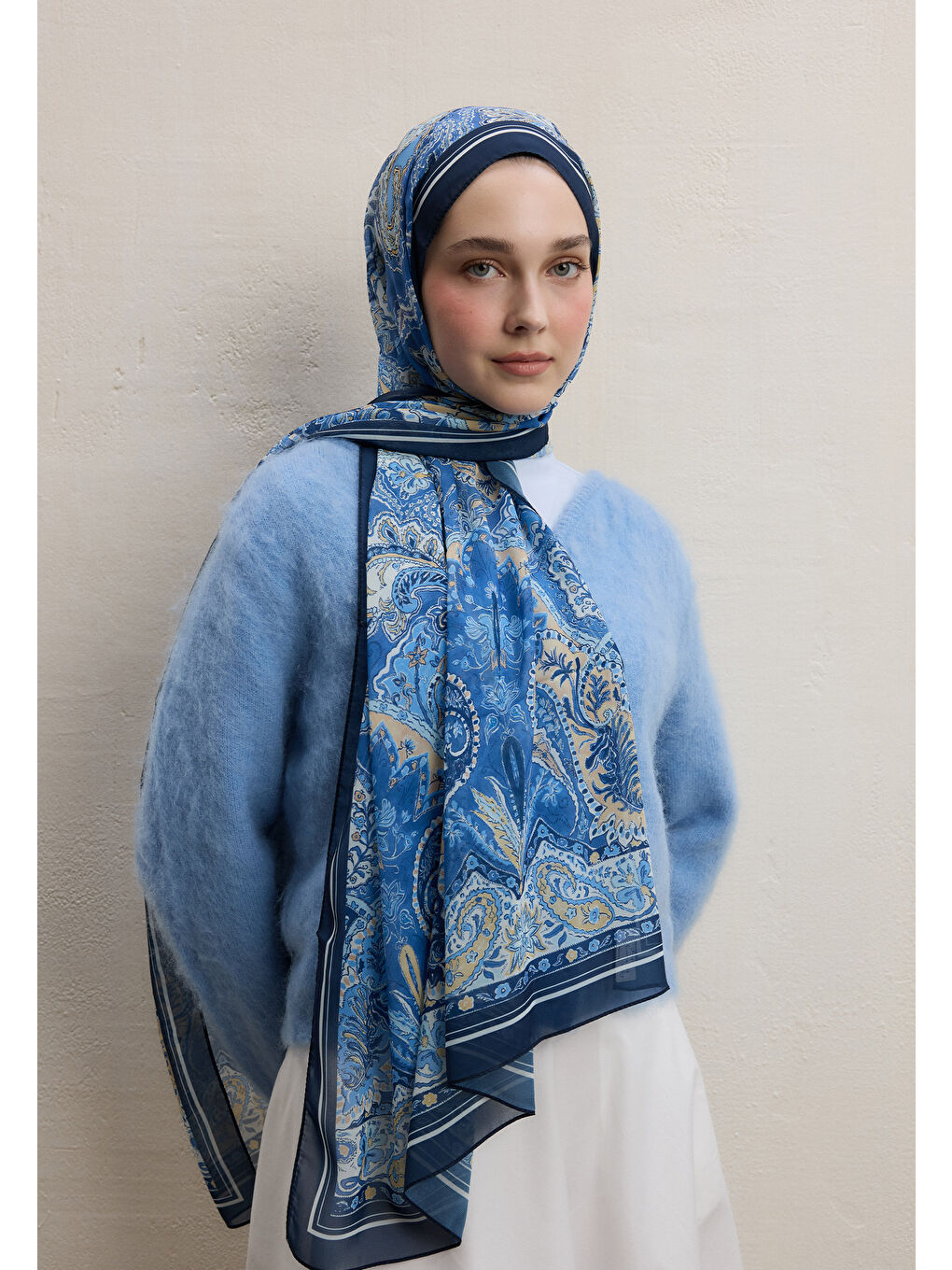 Dark Bohemy Desen İpek Krep Şal İndigo-1