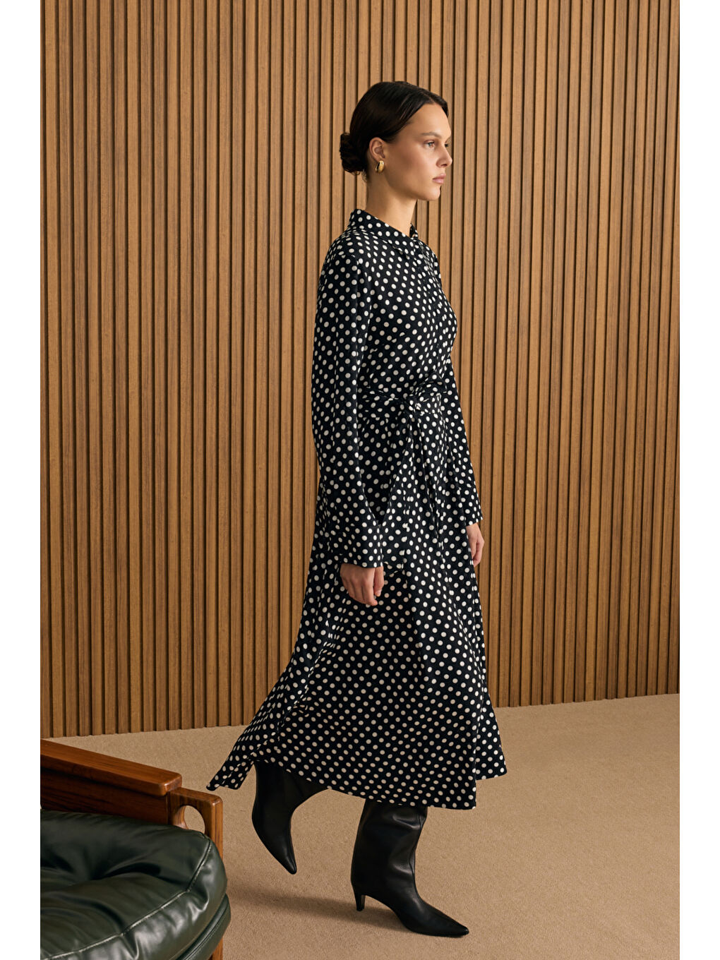 Siyah Puantiye Viscon Elbise-3