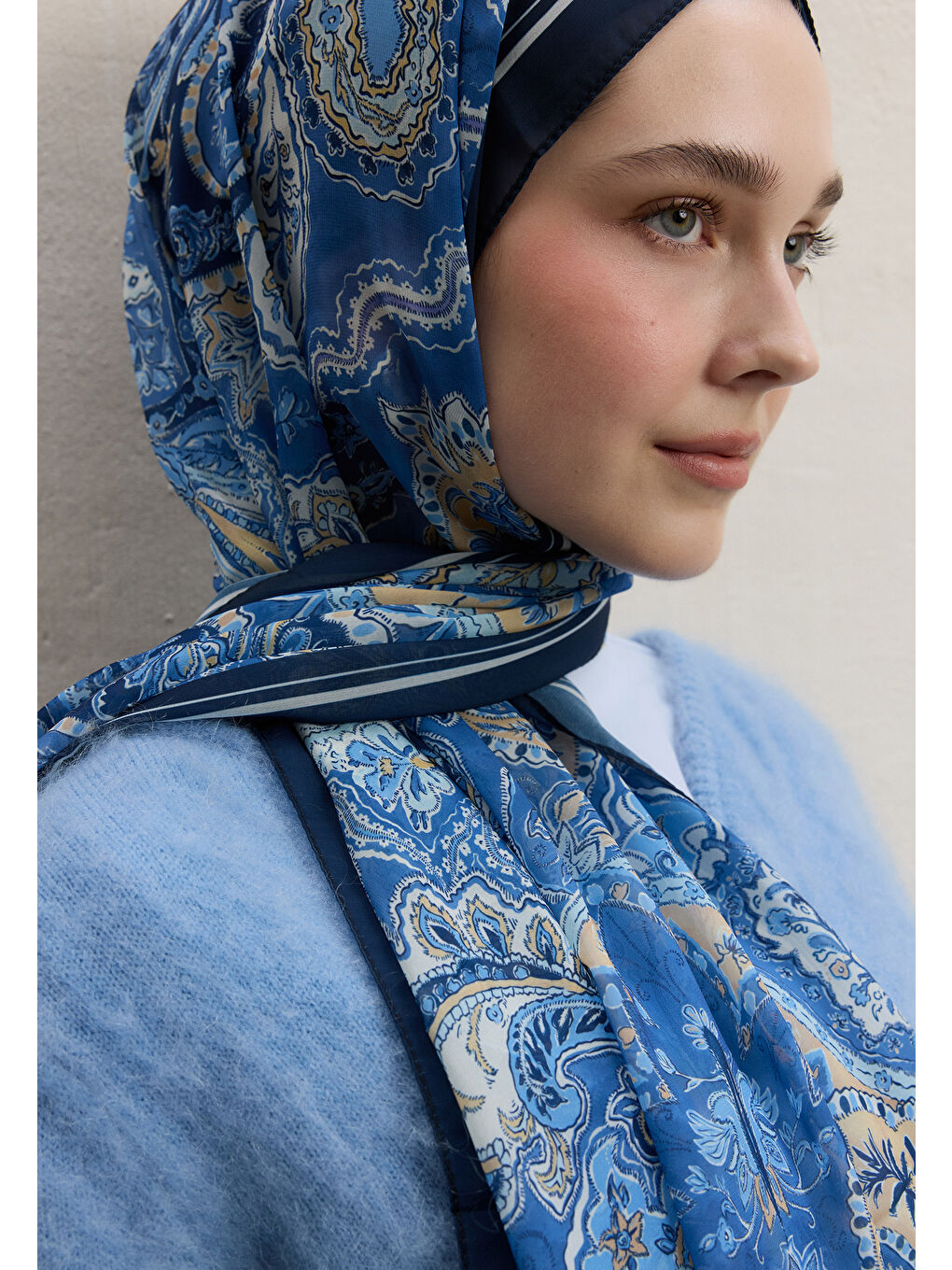 Dark Bohemy Desen İpek Krep Şal İndigo-2