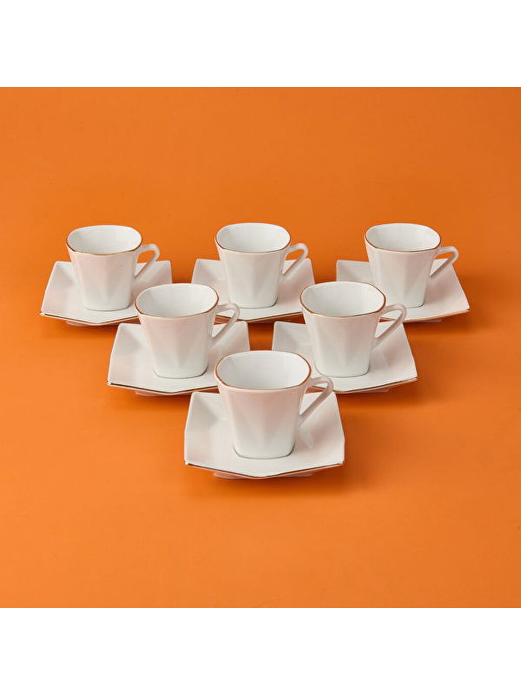 Menekşe 12 Parça Porselen Kahve Fincan Takımı - Beyaz / Altın - 80 ml-3