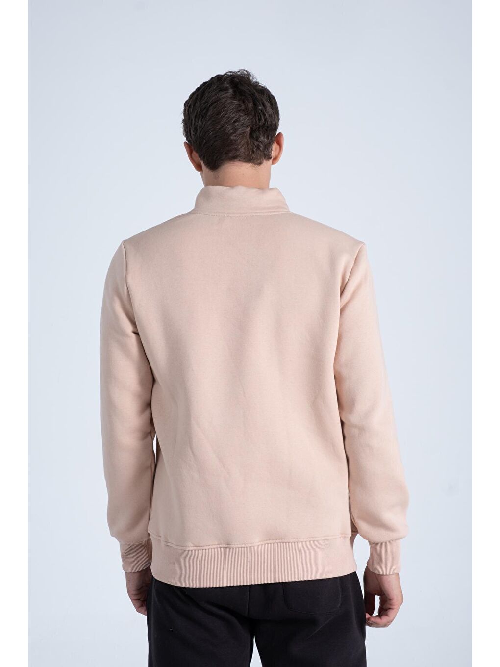 Kahverengi Regular Fit Yarım Fermuarlı Dik Yaka İçi Yumuşak Tüylü Erkek Sweatshirt RF0209-4