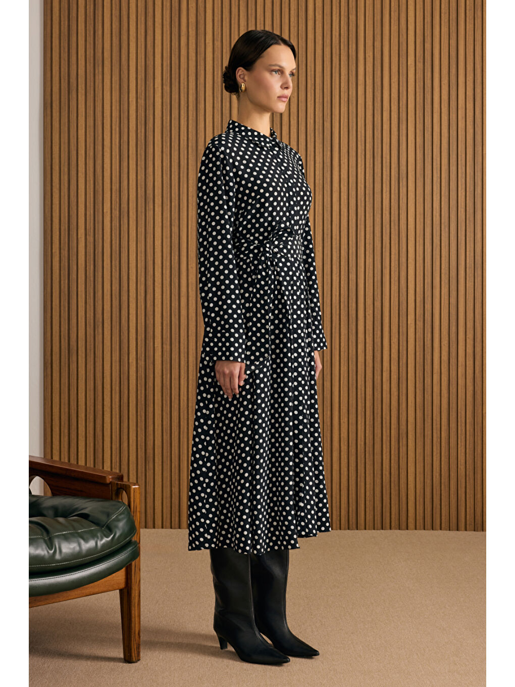 Siyah Puantiye Viscon Elbise-4