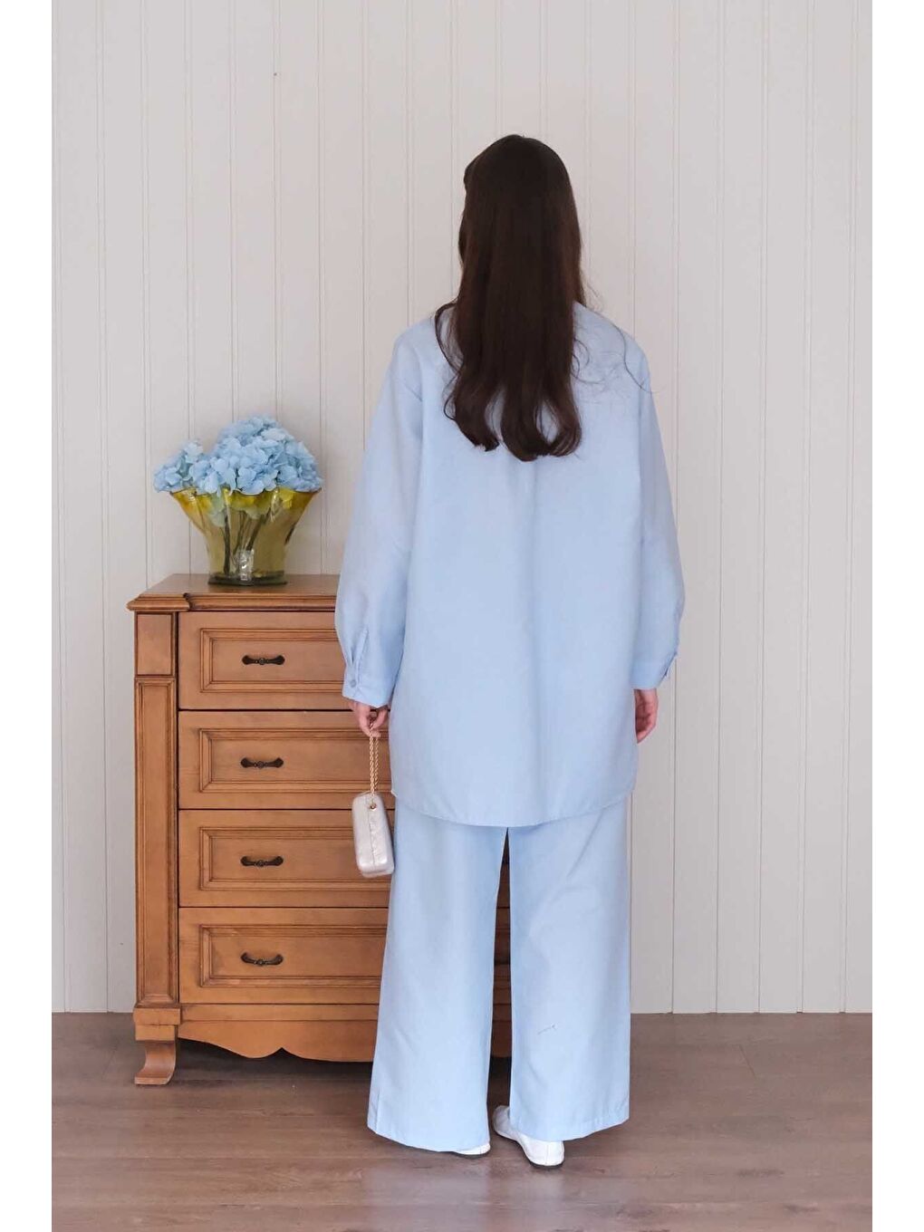 Bebe Mavisi Çapraz Cep Detay Gömlek Boru Paça Pantolon Takım-6