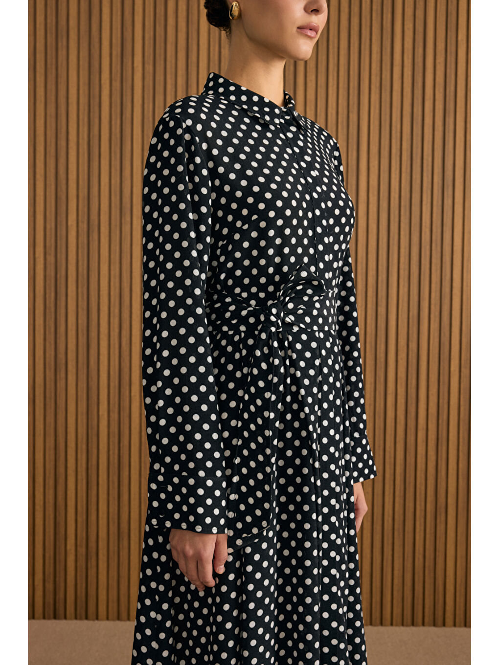 Siyah Puantiye Viscon Elbise-5