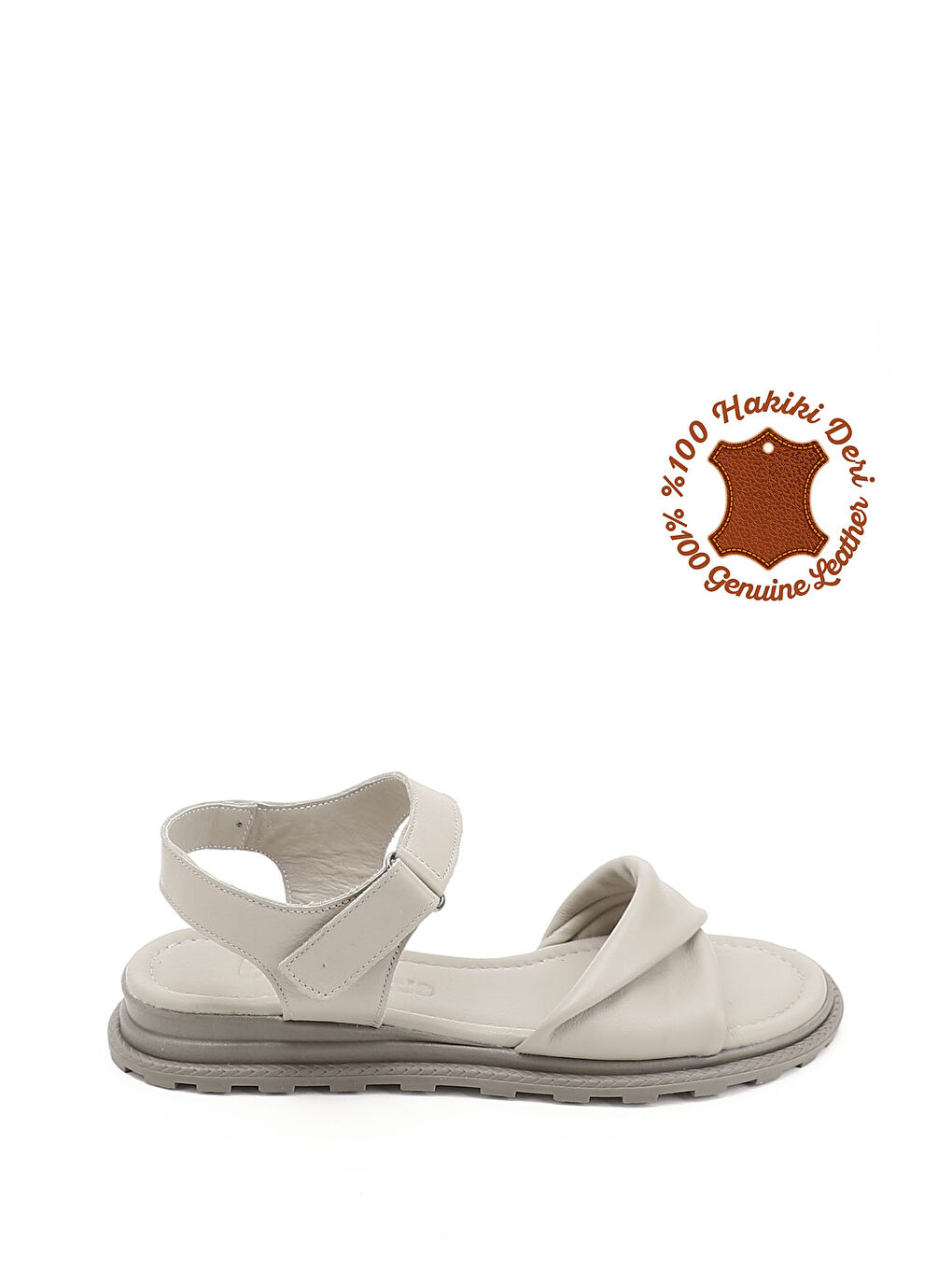 Bej Kadın BEJ-TEN RENGİ Cırt Bantlı Hakiki Deri Sandalet