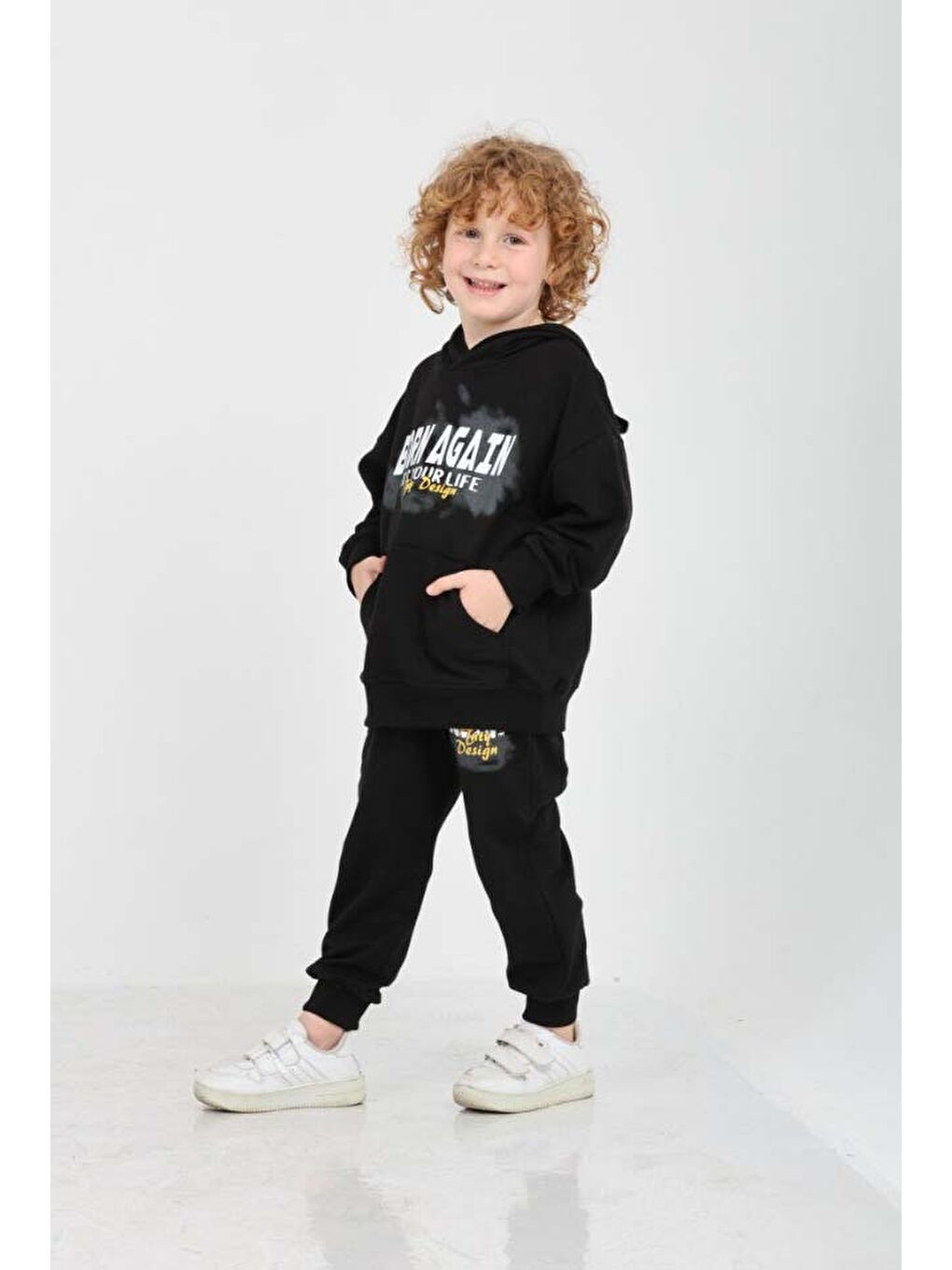 Siyah Erkek Çocuk Born Agaın Baskılı Eşofman Takım-2
