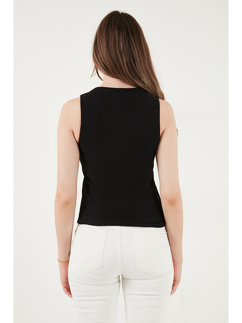 Siyah Fittili Regular Fit V Yaka Düğmeli Kadın Yelek 5866559-6