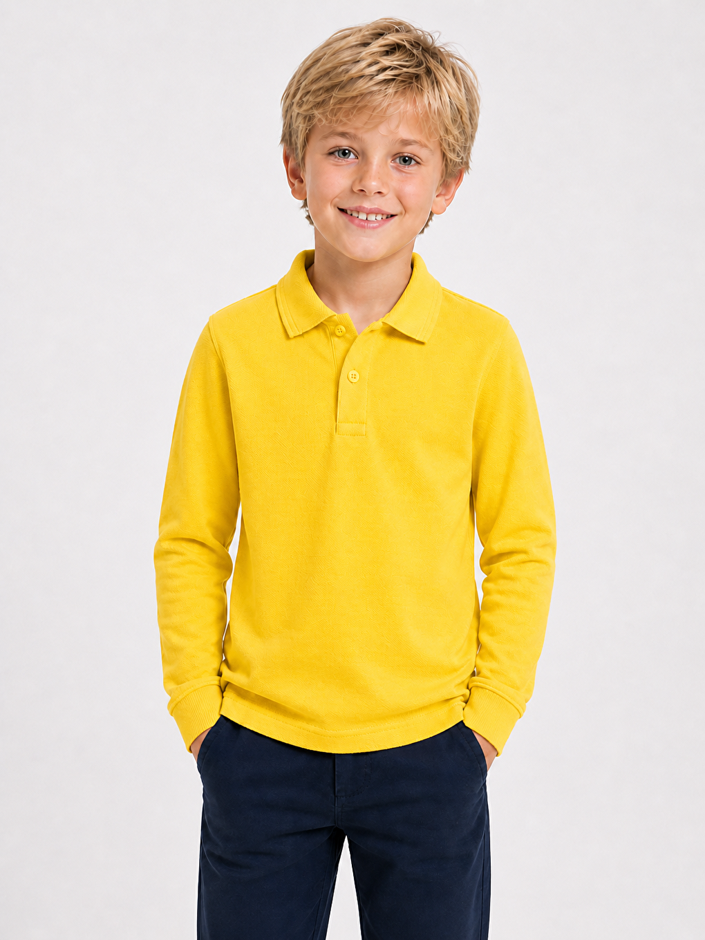 Sarı Kids Polo Yaka Basic Uzun Kollu Erkek Çocuk Tişört