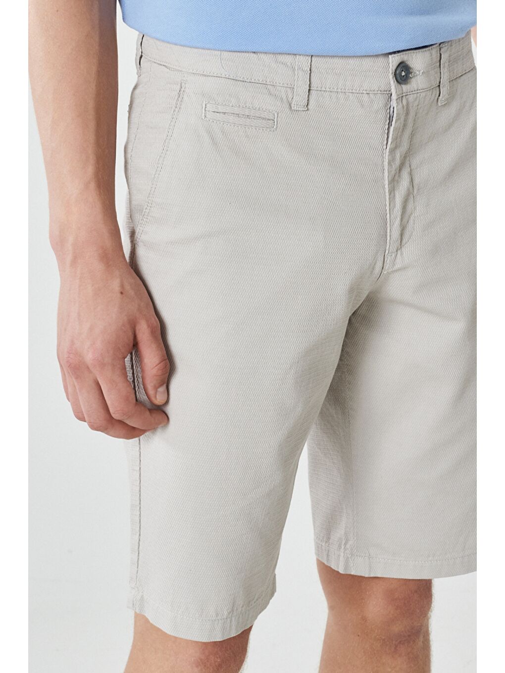 Bej Erkek Taş Slim Fit Dar Kesim Armürlü %100 Pamuk Casual Chino Şort-1