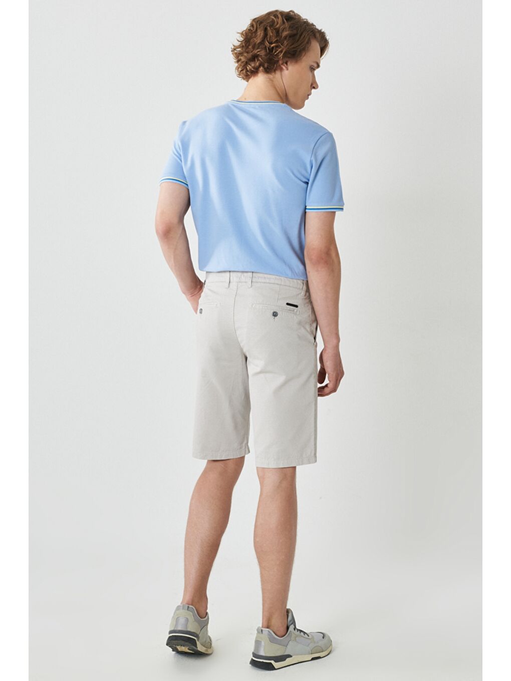 Bej Erkek Taş Slim Fit Dar Kesim Armürlü %100 Pamuk Casual Chino Şort-5