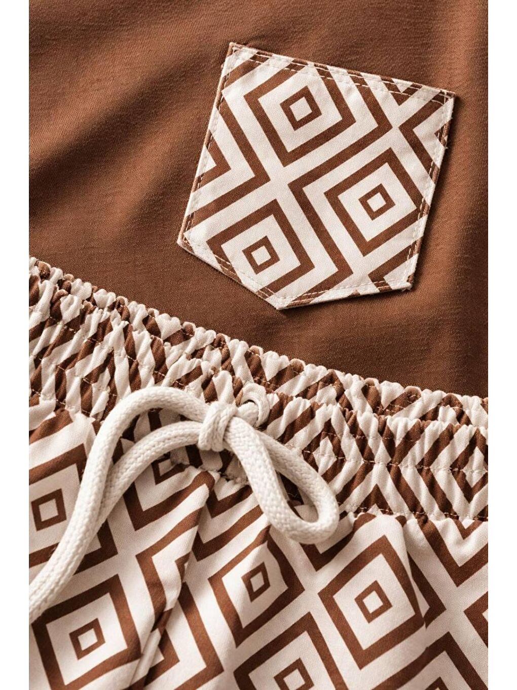 Kahverengi Erkek Çocuk Geometrik Baskılı Pamuklu Şortlu Altüst Takım-3