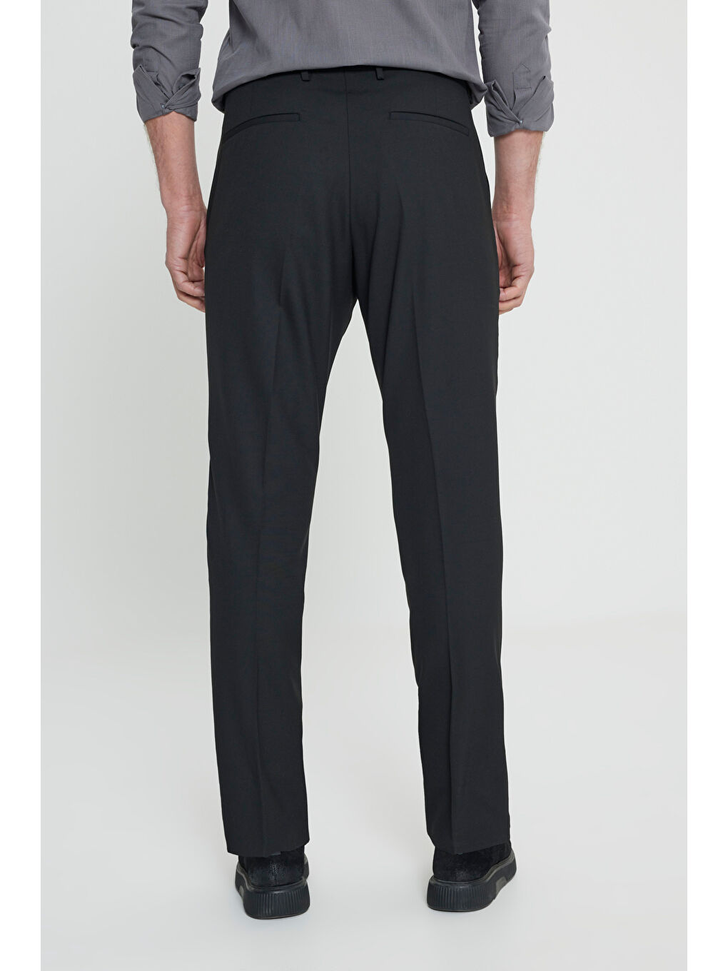 Erkek Siyah Yünlü Slim Fit Dar Kesim Beli Lastikli Yan Cep Klasik Pantolon-4