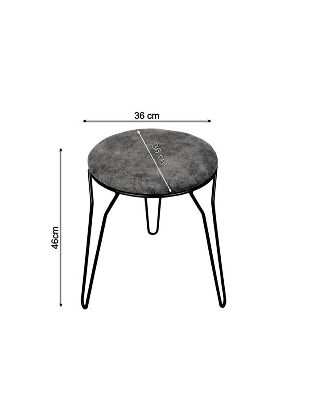 Metal Ayaklı Tabure - Gri - 45x36x36 cm-4