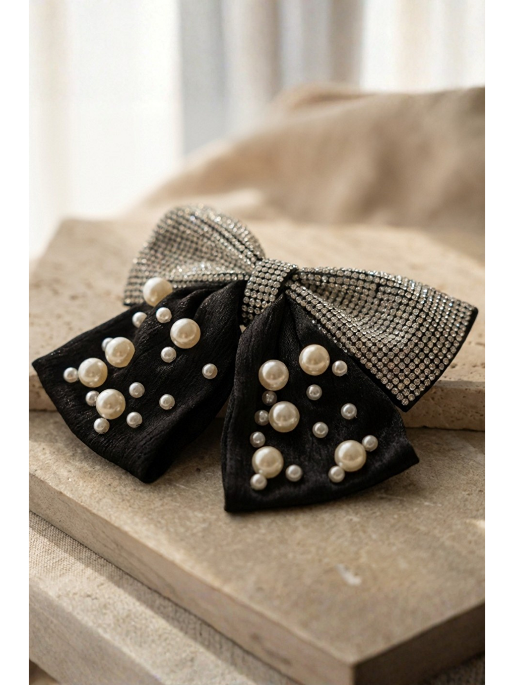 İncili Ve Taşlı Otomat Toka Siyah-1