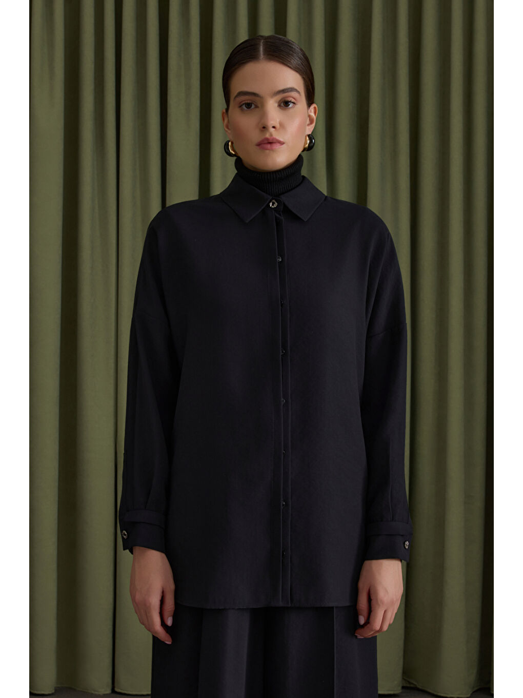 Siyah Lyocell Bluz-1