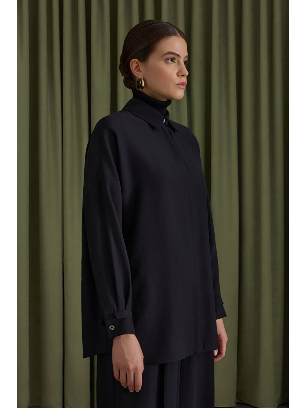 Siyah Lyocell Bluz-2