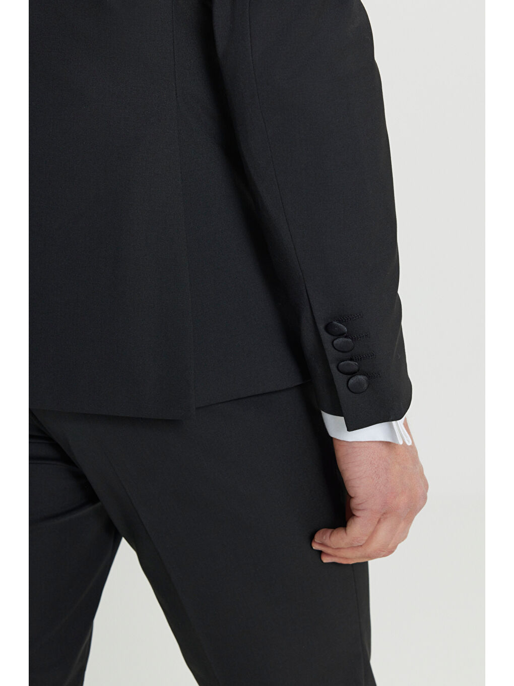 Erkek Siyah Yünlü Slim Fit Çıkma Şal Yaka Kapak Cepli Yelekli Damatlık Smokin Takımı-6