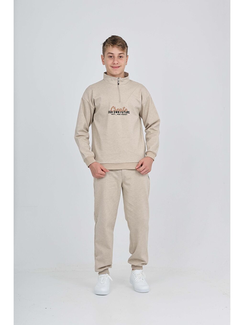 Bej Erkek Çocuk Create Baskılı Eşofman Takım