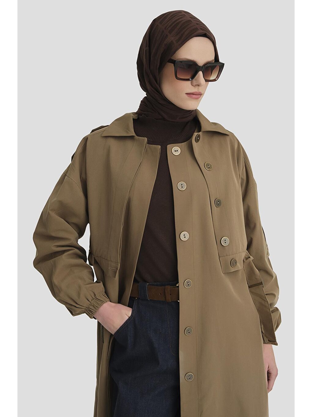 Çift Parça Görünüm Trençkot 24K7504 Haki-1