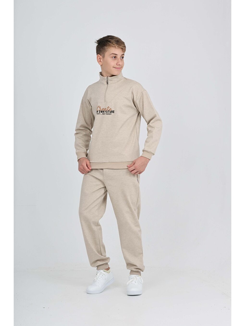 Bej Erkek Çocuk Create Baskılı Eşofman Takım-1