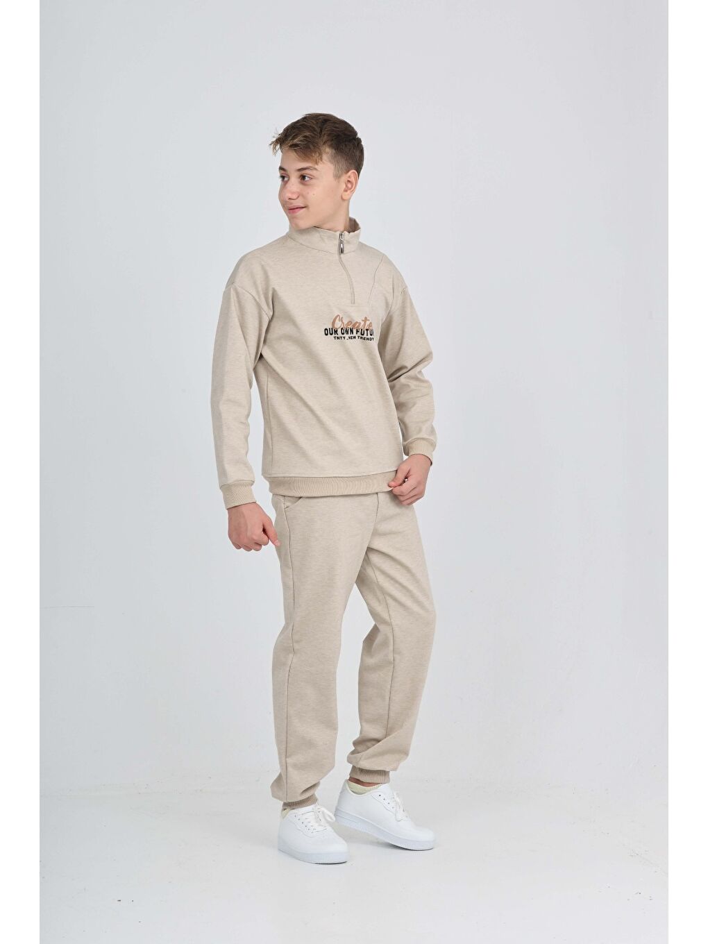 Bej Erkek Çocuk Create Baskılı Eşofman Takım-2
