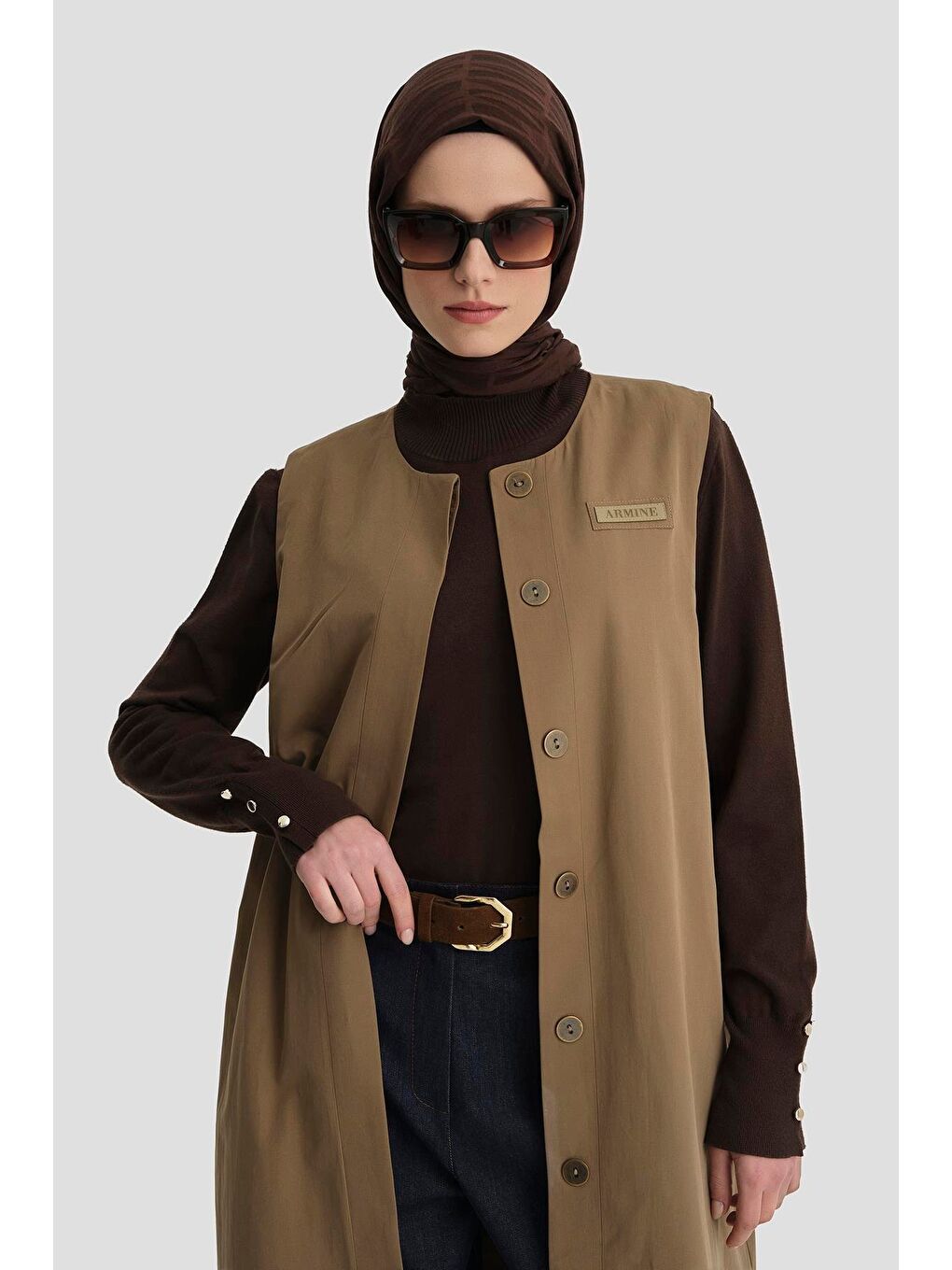 Çift Parça Görünüm Trençkot 24K7504 Haki-3