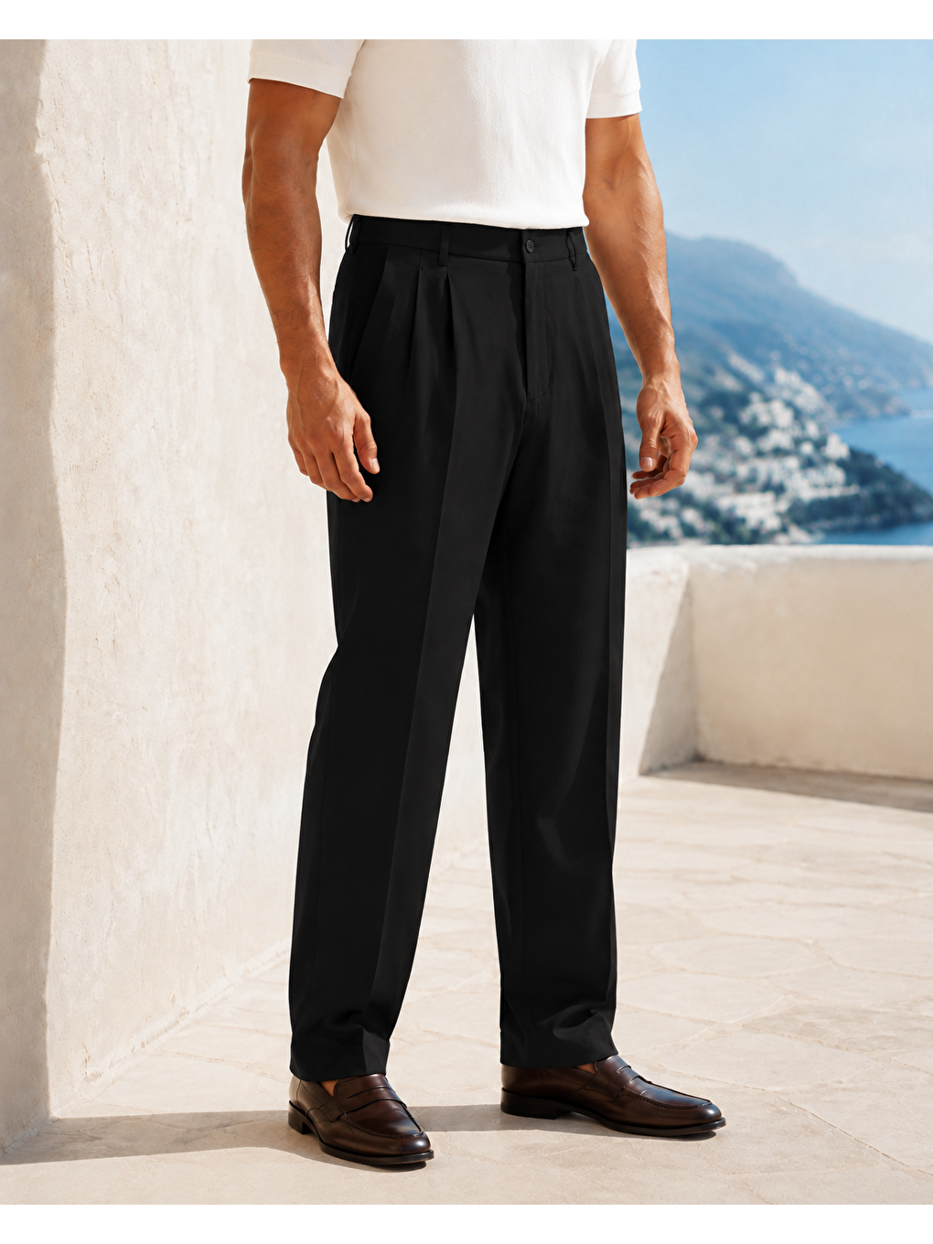 Erkek Baggy Fit Pileli Kumaş Pantolon Siyah 0172dngr-1