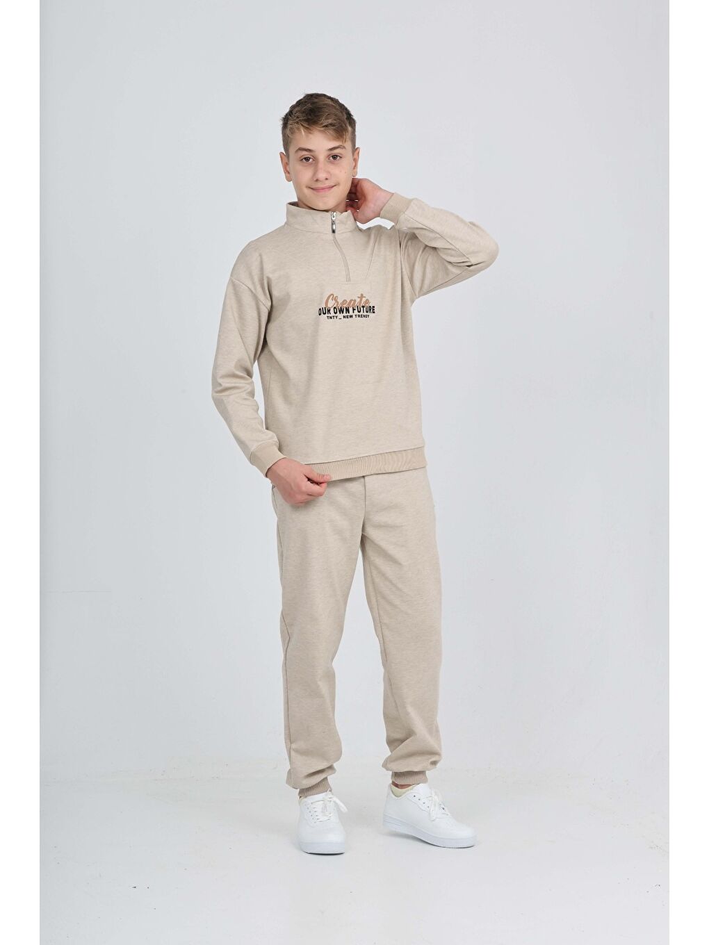 Bej Erkek Çocuk Create Baskılı Eşofman Takım-4