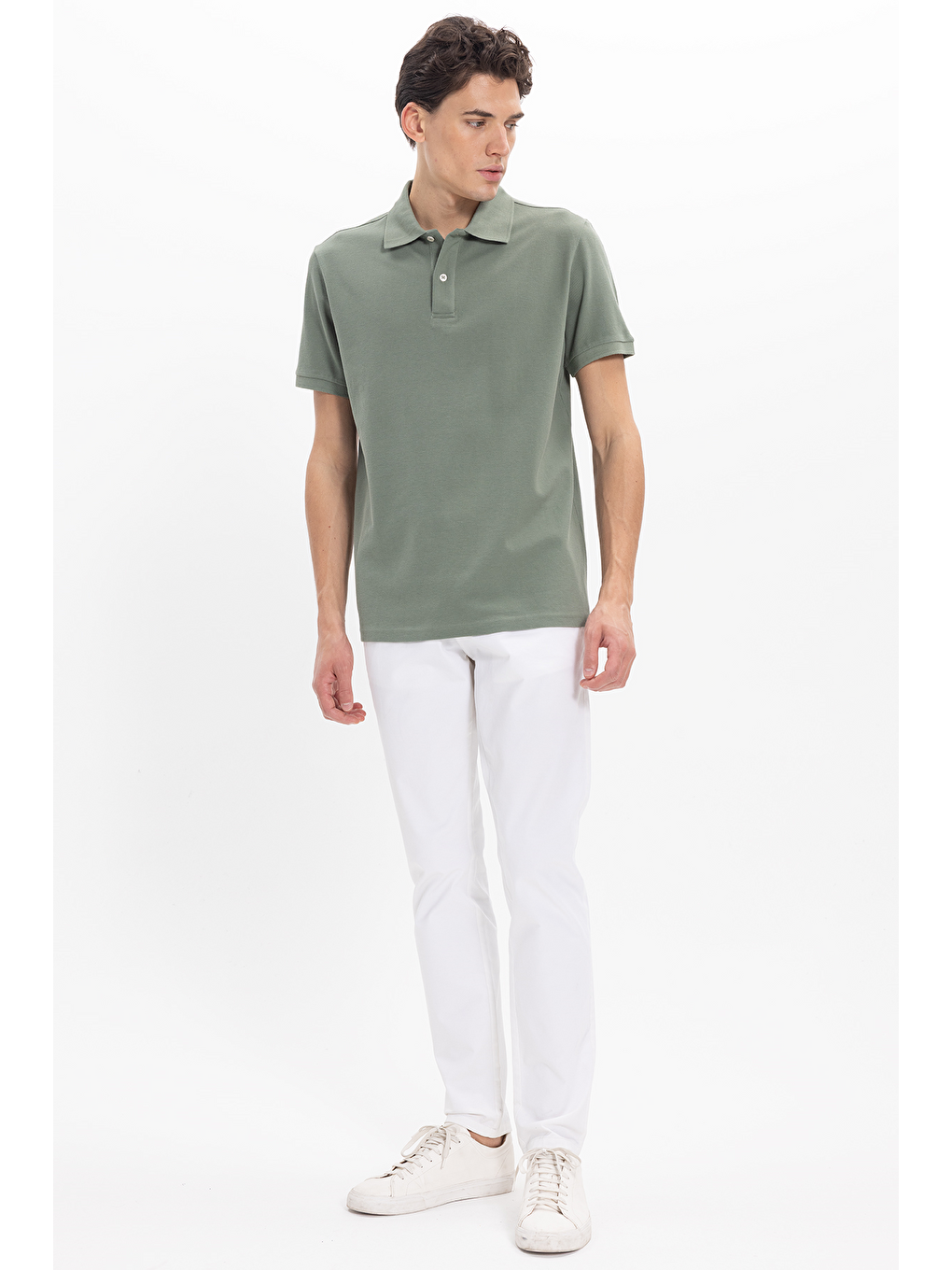Erkek Regular Fit Klasik Kesim %100 Pamuk Düz Pike Yeşil Polo Yaka Tişört-1