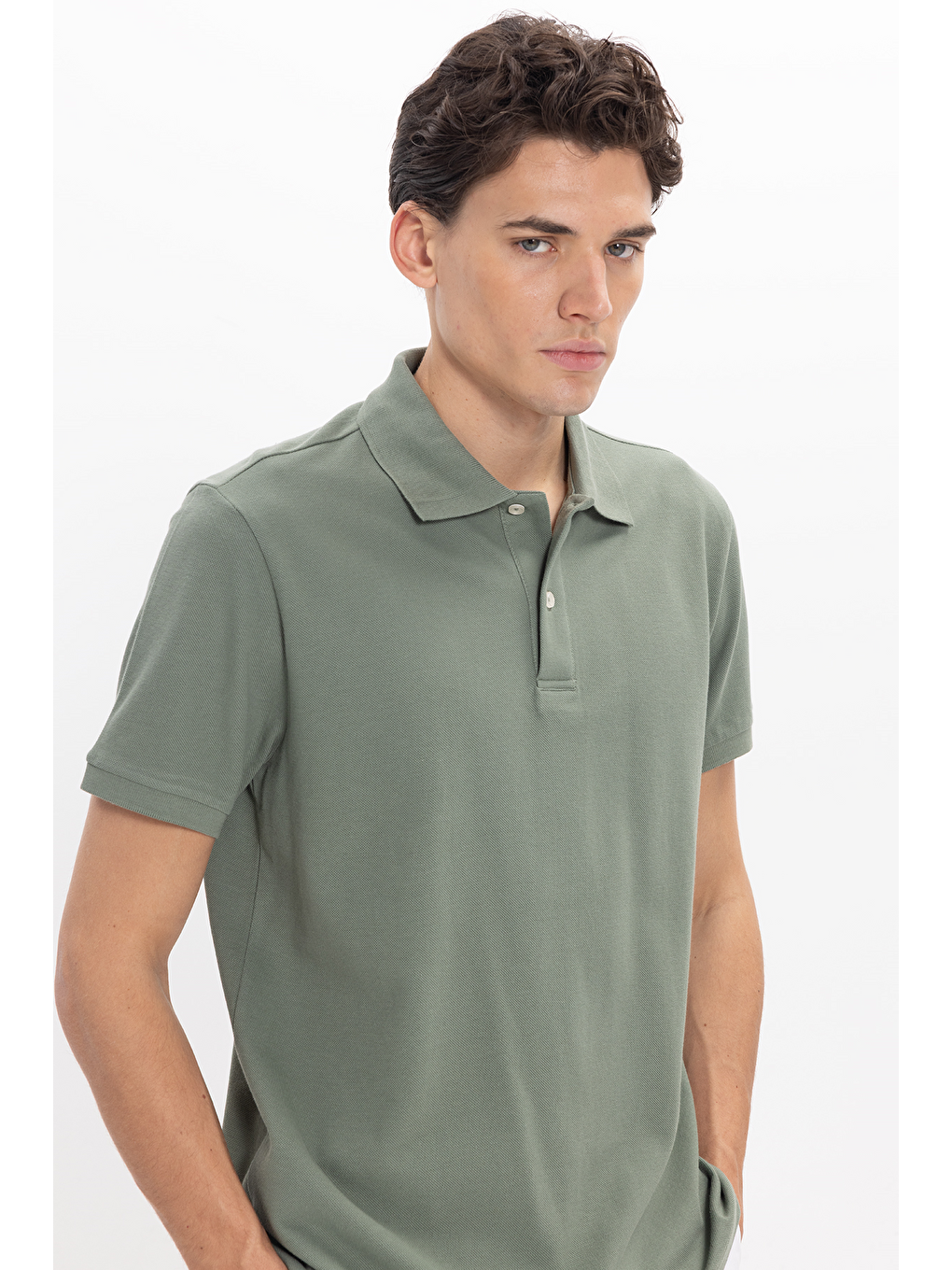Erkek Regular Fit Klasik Kesim %100 Pamuk Düz Pike Yeşil Polo Yaka Tişört-2